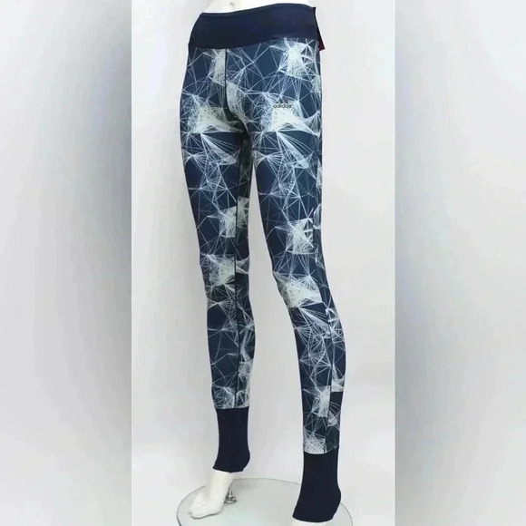 NWOT Adidas Super Long All Over Print Womens Long Running Tights -  Blue-L - Picture 1 of 9